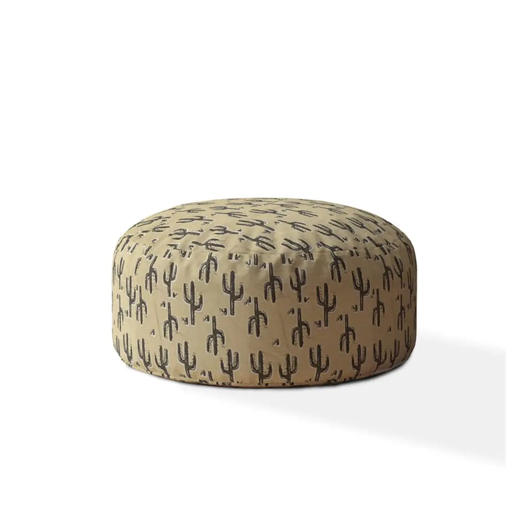 Indoor Saguaro Blue Taupe Camel Tan Round Zipper Pouf Cover Only 24In usa made pillow and pouf
