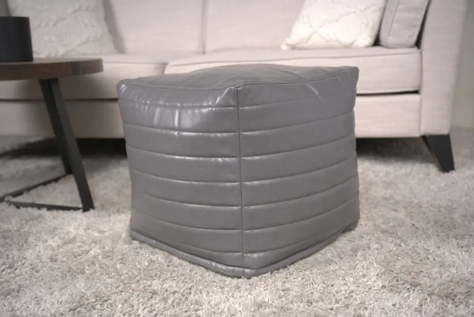 Candy Contemporary Gray Grey Faux Hide Square Pouf Living Room bazar