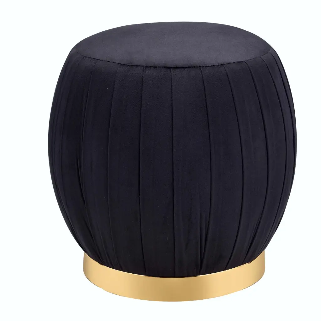 Black and Gold Round Tufted Ottoman Velvet and Wood Base furniture max