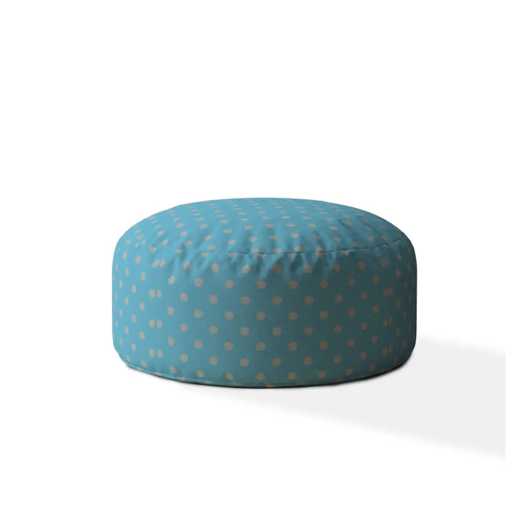 Indoor Retro Polka Bright Sky Blue Round Zipper Pouf Stuffed Extra Bean Bag usa made pillow and pouf