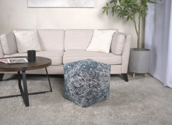 Anita Square Pouf Blue Material bazar