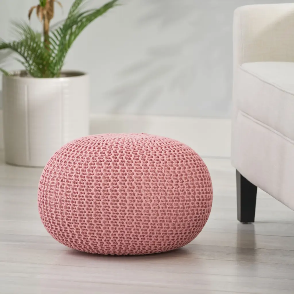 Pink Knitted Pouf Soft Cotton Stylish Home Decor nh-sunfay