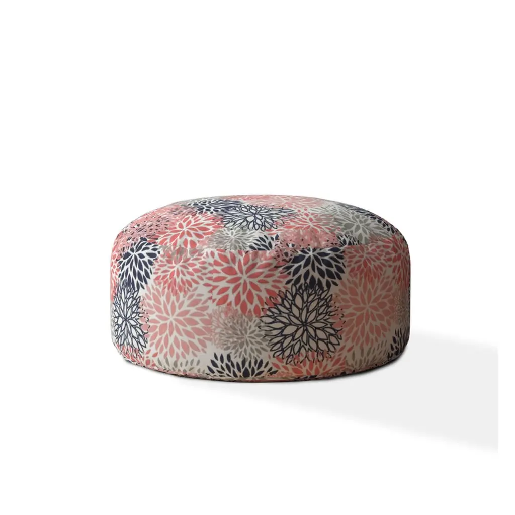 Indoor Bursting Blooms Minky Plush Coral Round Zipper Pouf Cover Only usa made pillow and pouf