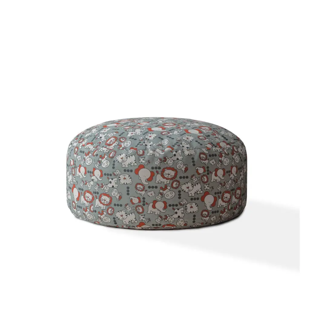 Indoor Oh My Greyish Blue Round Zipper Pouf Cover Only 24In Diameter X 20In usa made pillow and pouf