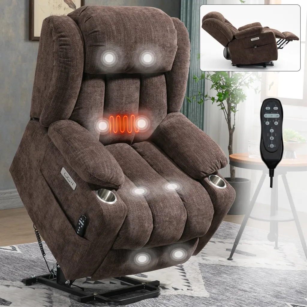 Up to 350 Lbs Chenille Power Lift Recliner Chair Heavy Duty Motion Mechanism comfortmax