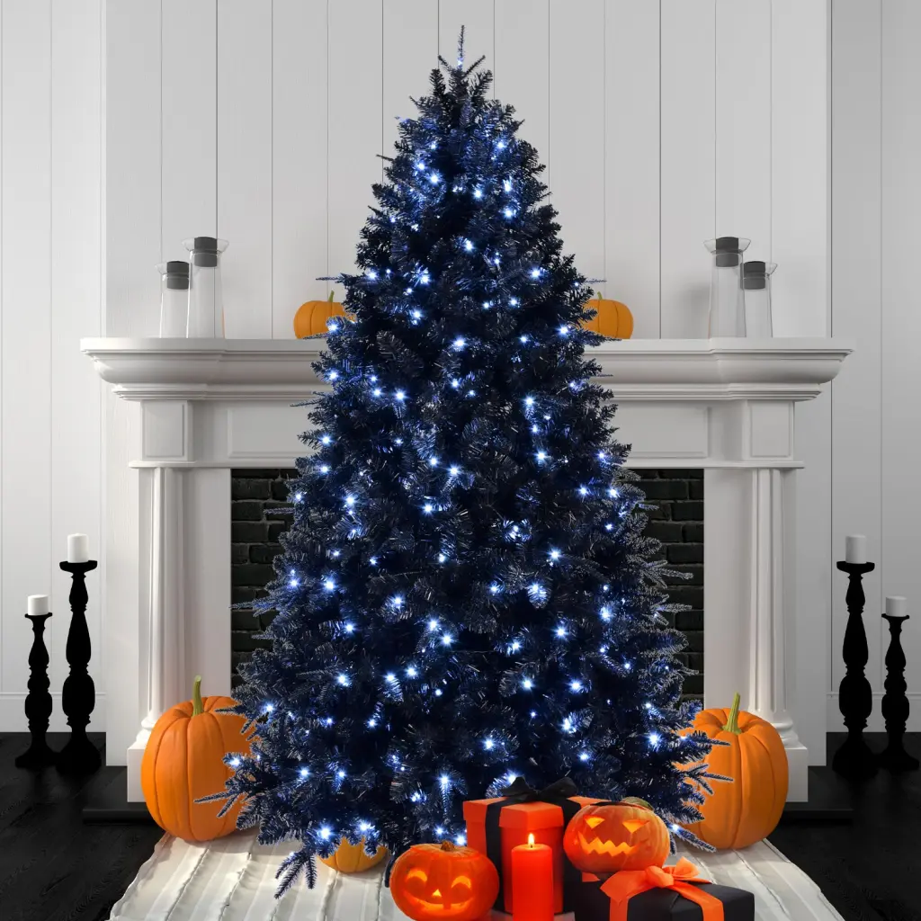 9Ft Pre Lit Black Christmas Tree Full Halloween Xmas Artificial Tree Lights heyuan limei tree-light technology co.-td