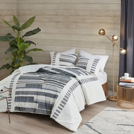 3 Piece Cotton Printed Duvet Cover Set Trims Queen Size Multicolor jla