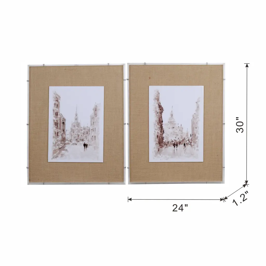 Set 2 European Cities Watercolor Framed Prints 24X30 Inches Brown MDF w2078