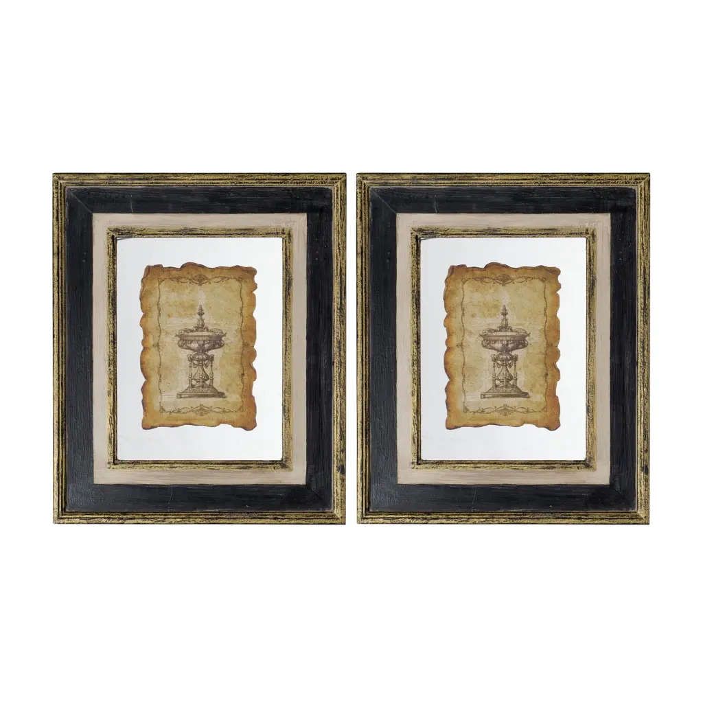 18X22 Inch Lucian Framed Antiqued Sculpture Print 2 Piece Multicolor Timber w2078