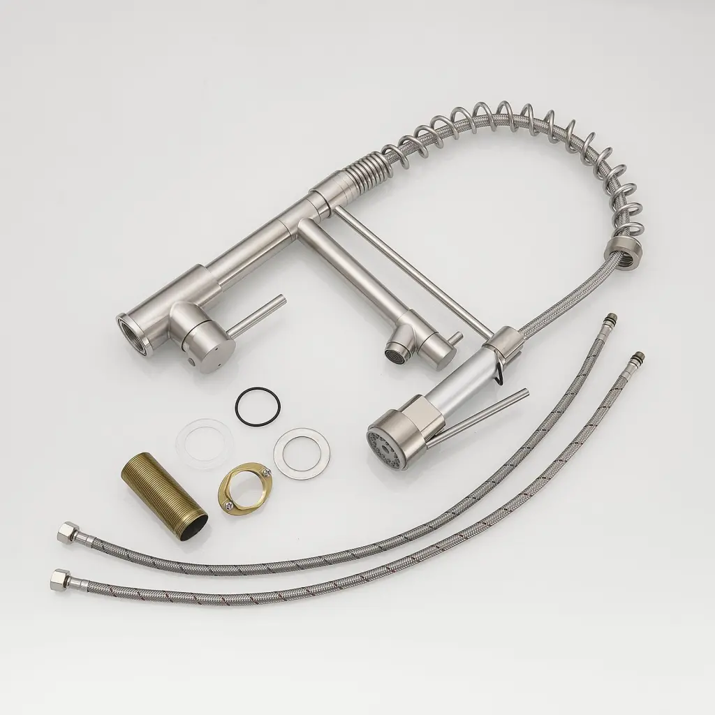 Professional Grade Kitchen Faucet Pull Down Sprayer Stainless Alloy Metal flg