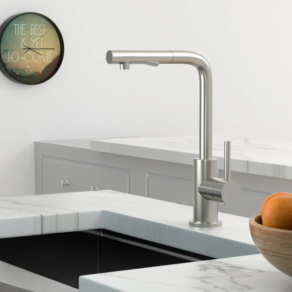 Brushed Nickel Kitchen Faucet Pull Down Sprayer Single Handle High Arc Modern Design lordear