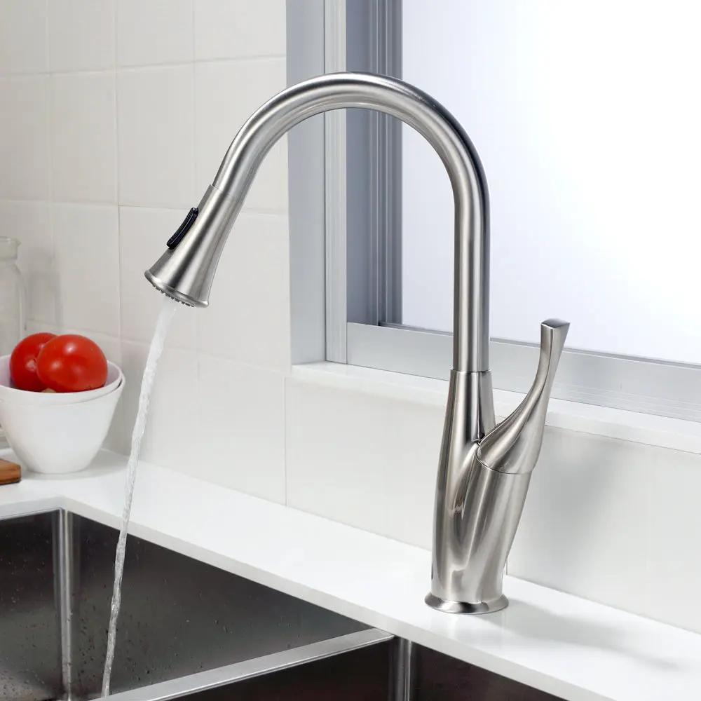 Kitchen Faucet Pull Out Spray, Brushed Nickel Stainless Steel - Modern Sink Faucet lordear
