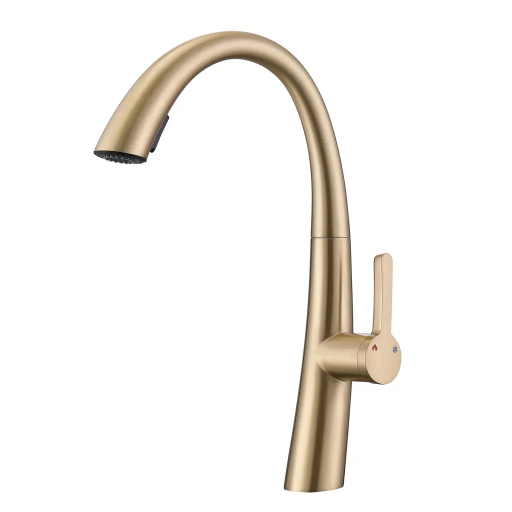 Single Handle Stainless Alloy Pull Out Kitchen Faucet Brushed Precious Metal Finish sihua sanitary ware