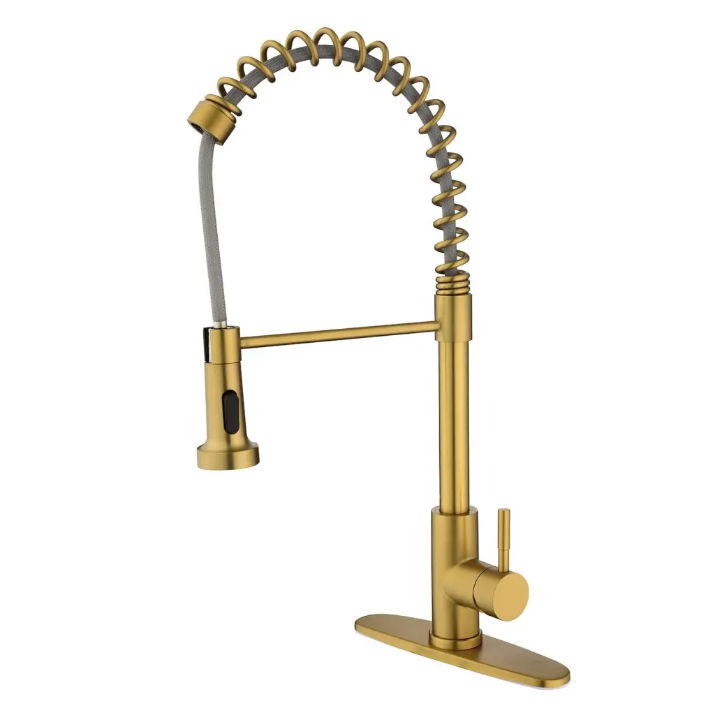 Pull Down Single Handle Spring Kitchen Faucet Applicator Gold Stainless Steel w2287