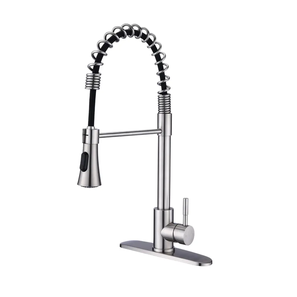 Professional Kitchen Sink Faucet Deck Plate Brushed Nickel Finish whale