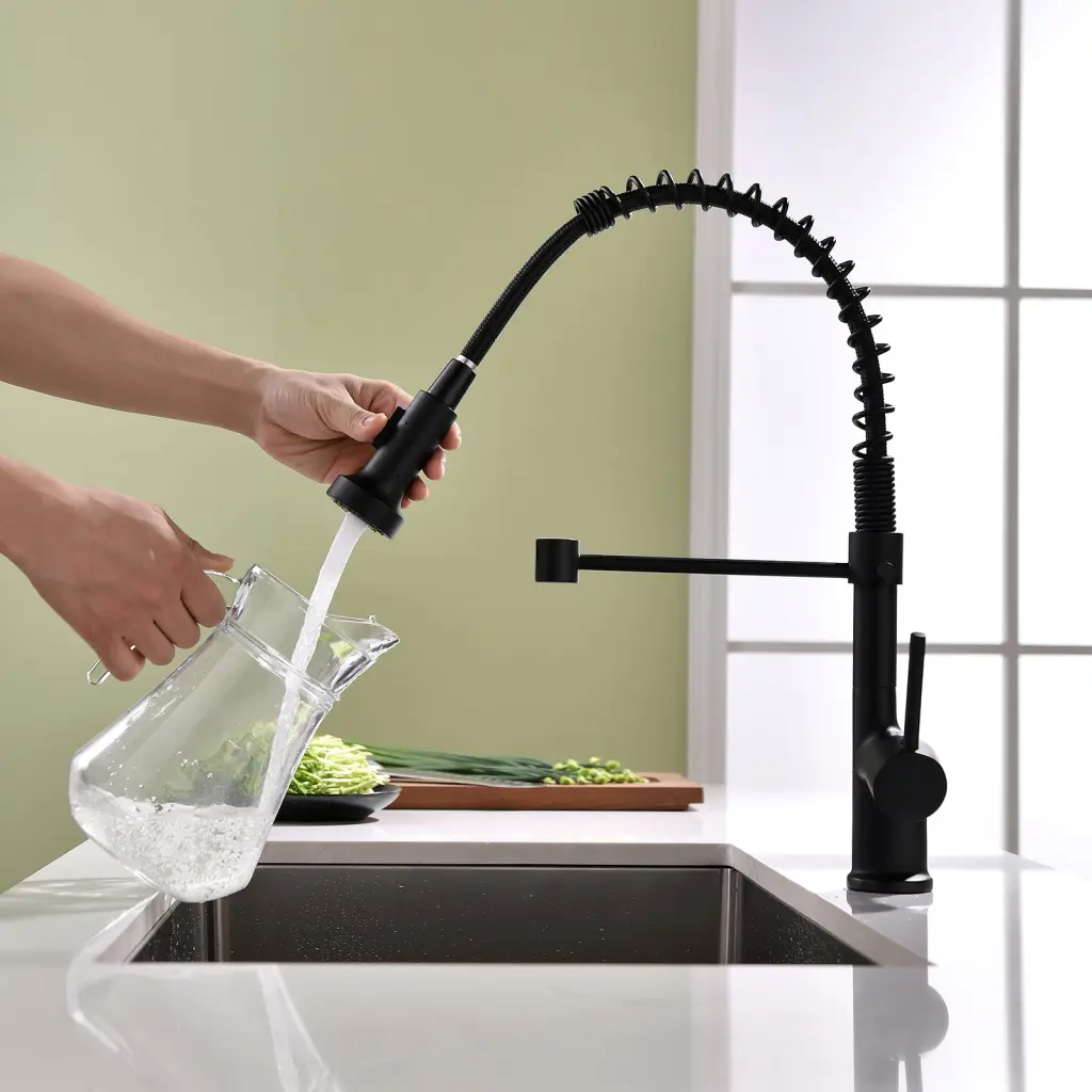 Professional Grade Black Kitchen Faucet Pull Down Sprayer, Single Handle flg