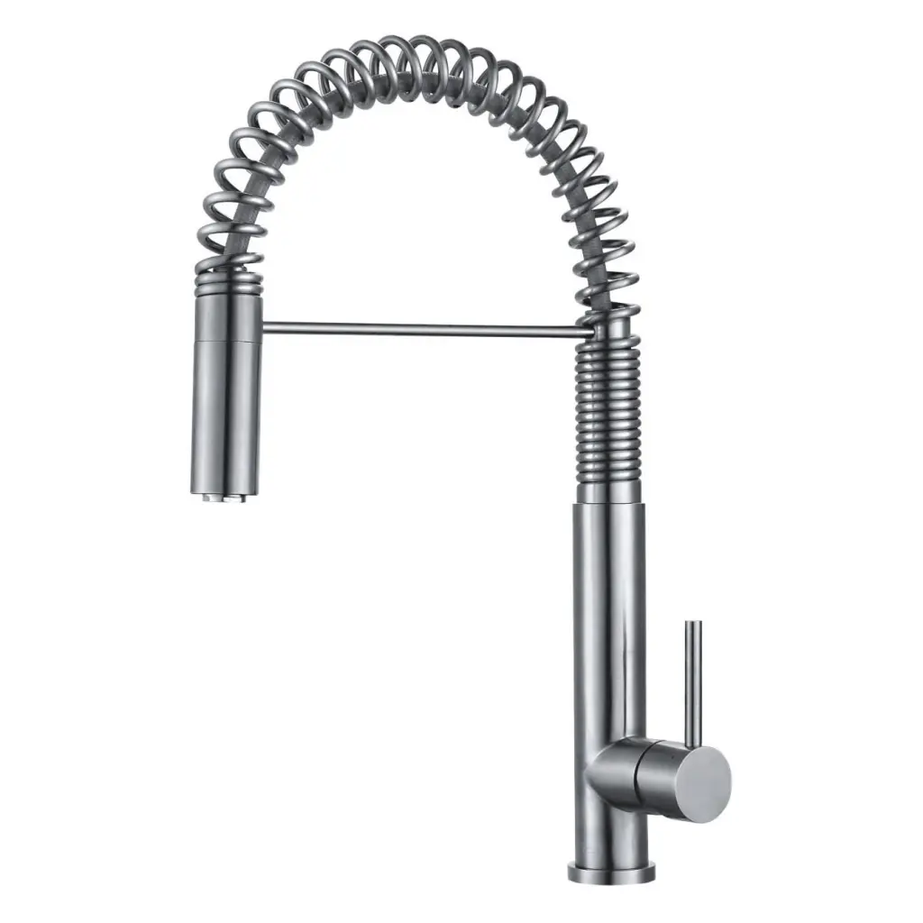Dax Single Handle Pull Down Kitchen Faucet Brushed Steel Gray dax home