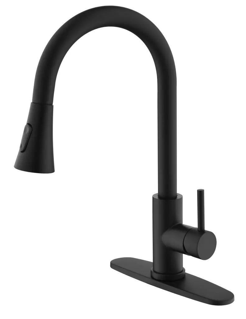 Matte Black Kitchen Faucet Pull Out Sprayer Stainless Steel Finish w928 dongtu group