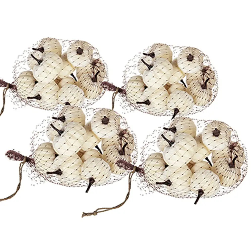 Set 4 2 Velvety Pumpkin Mesh Bag Bag 12 White Holiday Home Decor w2078