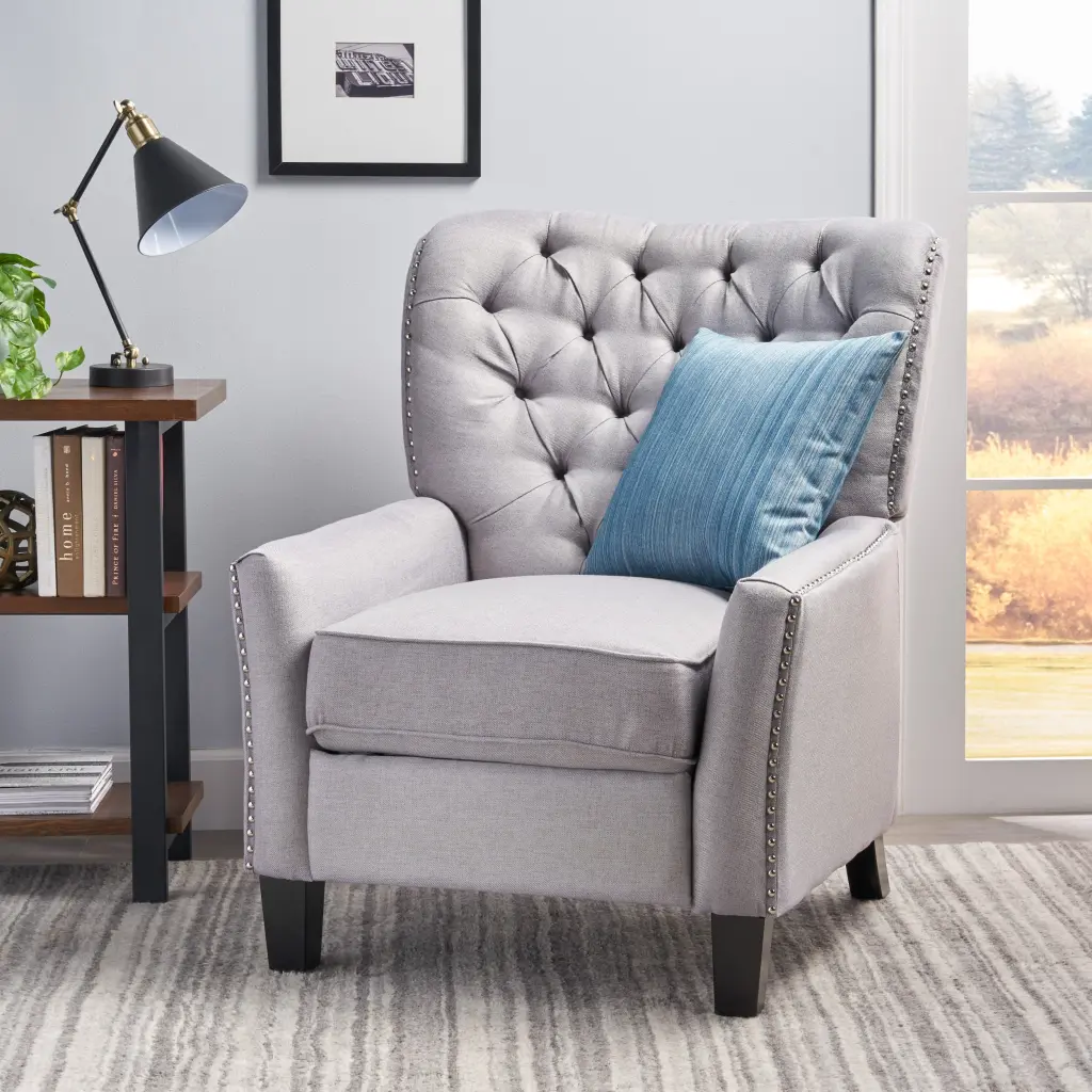 Modern Light Grey Material Push Back Recliner Light Grey Upholstered Recliner nh-ocean furniture