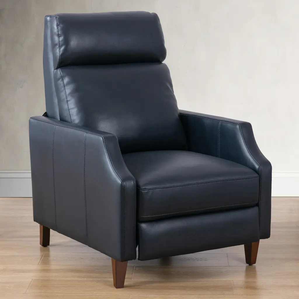 Biscoe Push Back Recliner Midnight Blue Dark Blue Foam PU Hide Recliner ridgecrest home