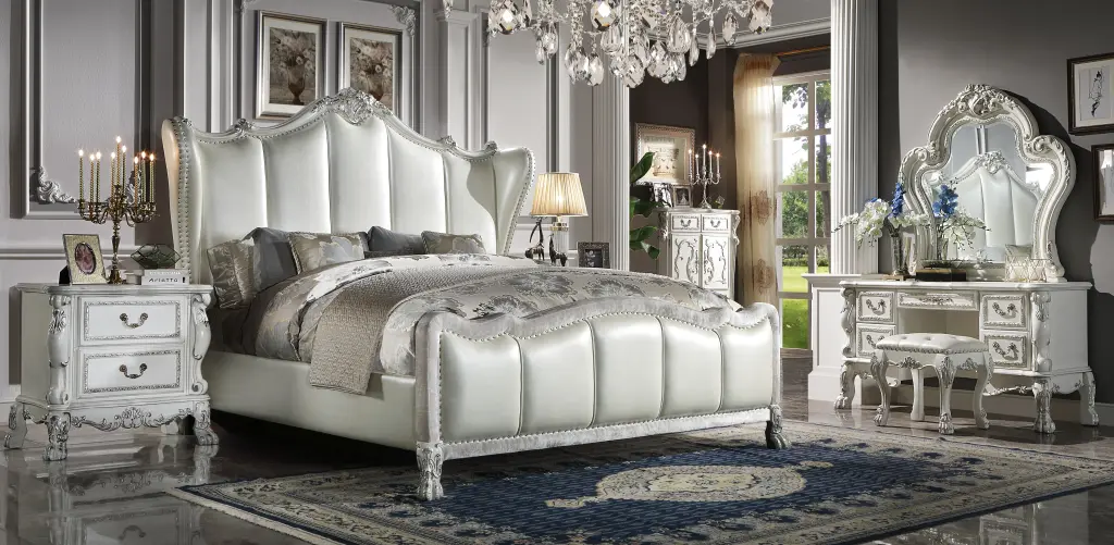Dresden Queen Bed PU and Bone White Finish BD01674Q Elegant Bedroom acme onsite store