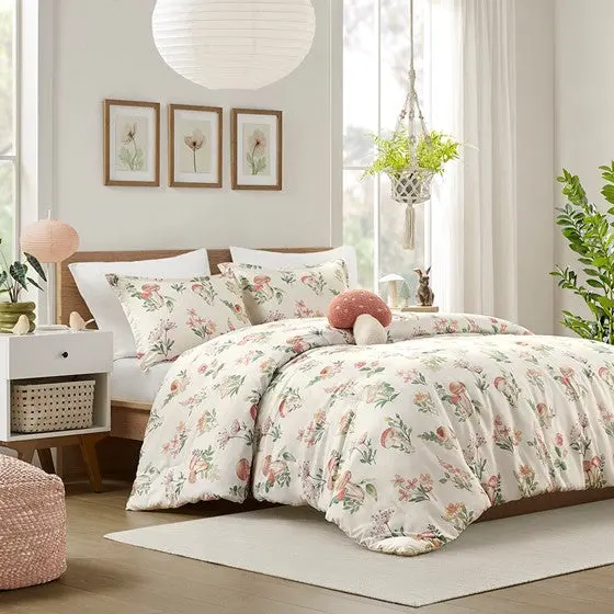 4 Pcs Mushroom Garden Comforter Set Full Queen Size Multicolor Polyester Bedding jla
