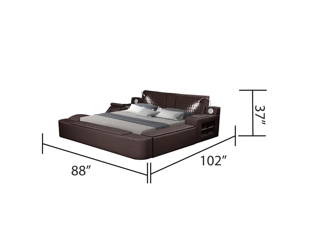 Zoya Multifunctional Queen Size Wooden Bed Brown Box Smart Storage Design galaxy home furnishings