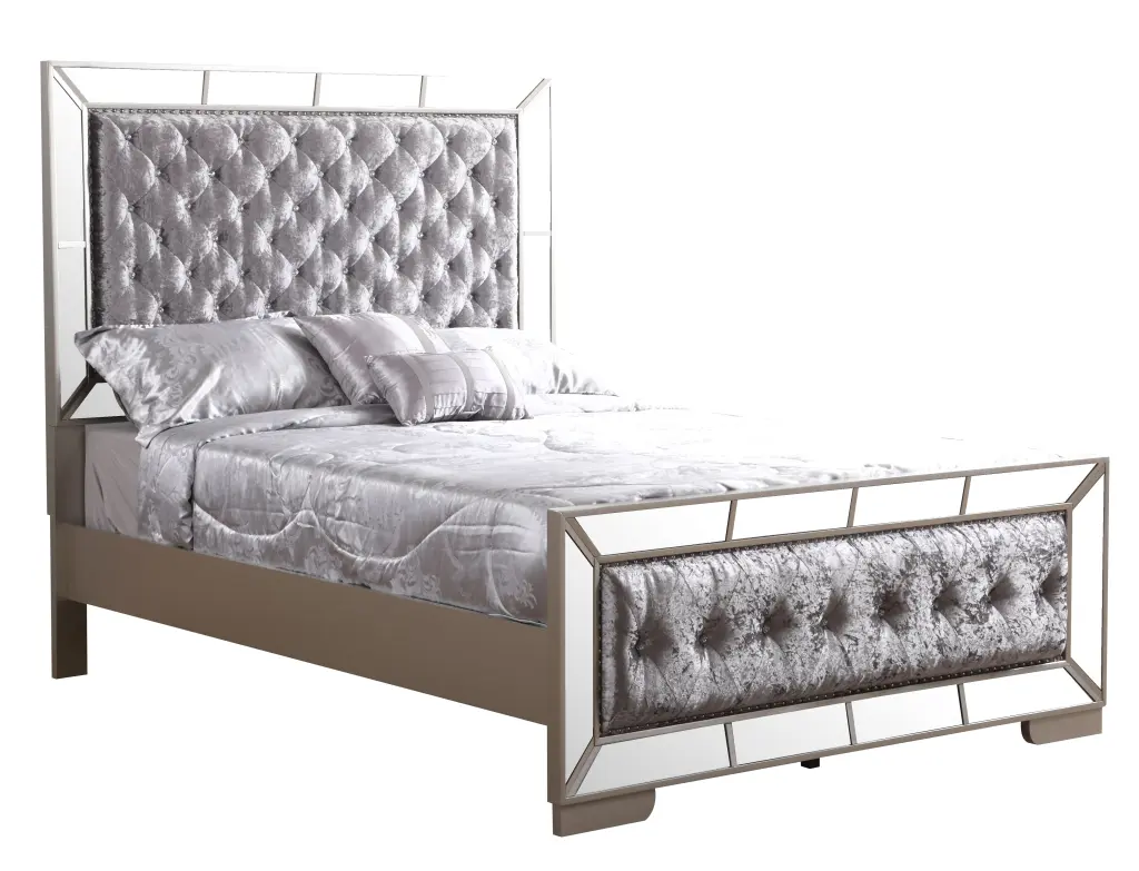 Chic Contemporary Silver Champagne Solid Wood Queen Size Bed glory furniture