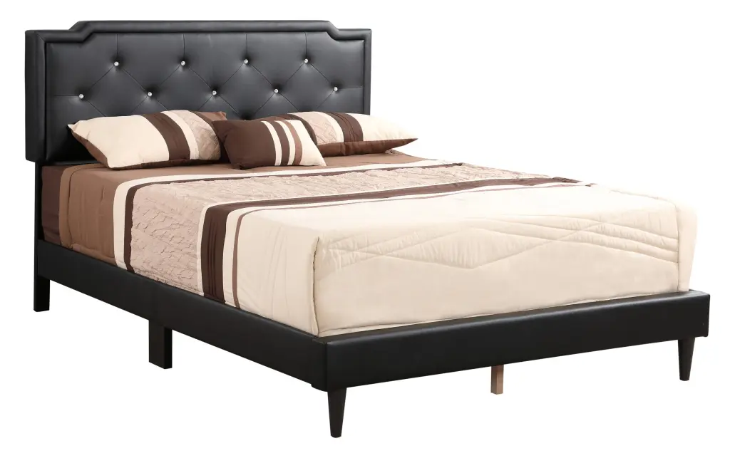 Queen Bed All One Box - Black Foam PU Upholstered Platform Bed glory furniture