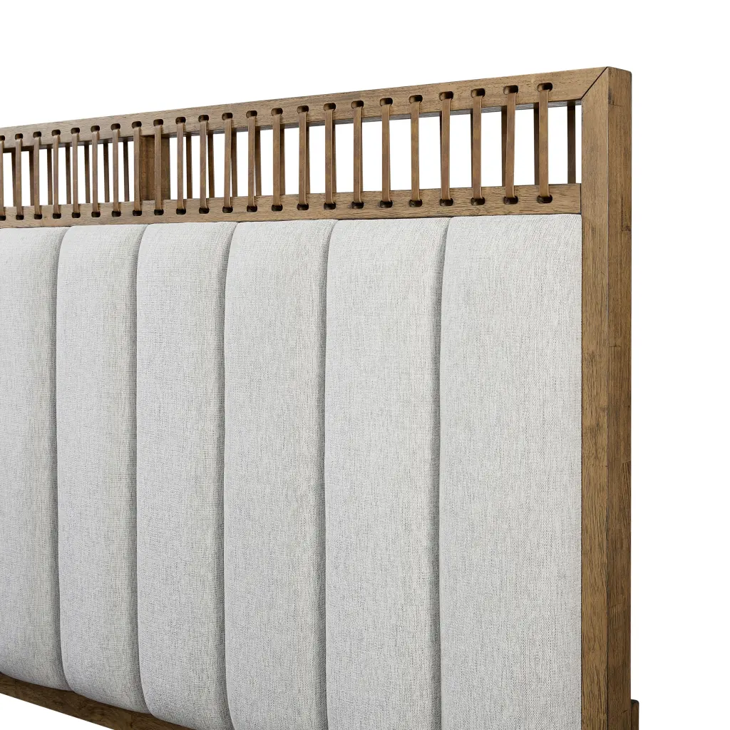 Queen Upholstered Panel Bed Strap Design - Light Brown Solid Timber MDF Frame ihomefurnishings