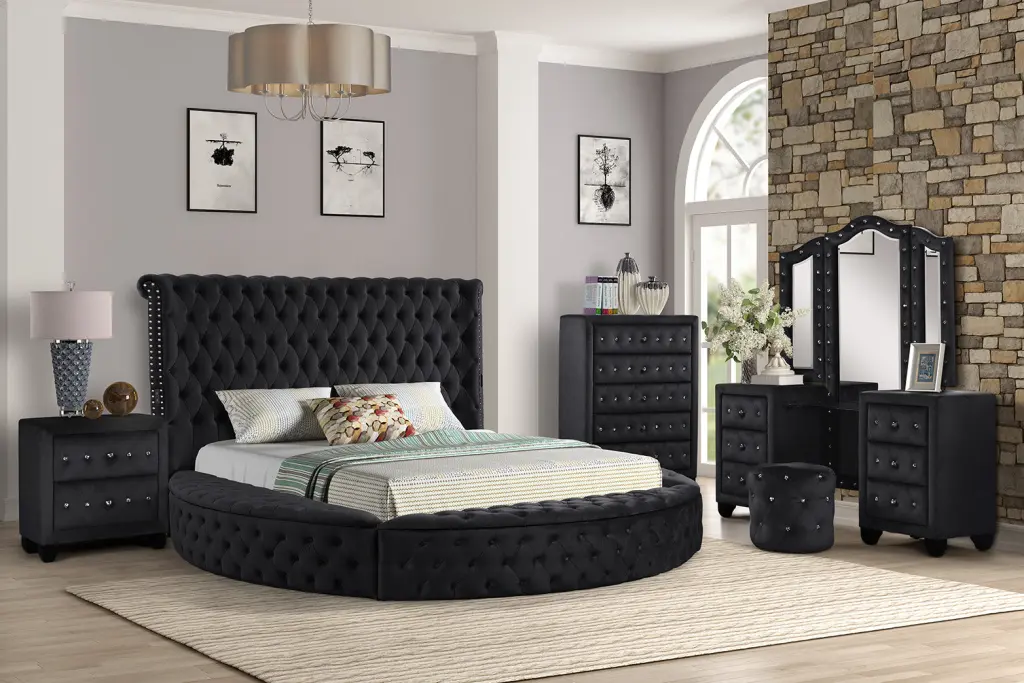 Hazel Queen 5 Pc Vanity Bedroom Set Made Timber Black Hue Box Spring Included galaxy home furnishings
