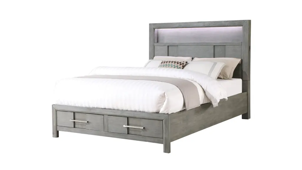 Modern Style Queen Bed Made Timber LED Headboard Bookshelf Bedroom Furniture galaxy home furnishings