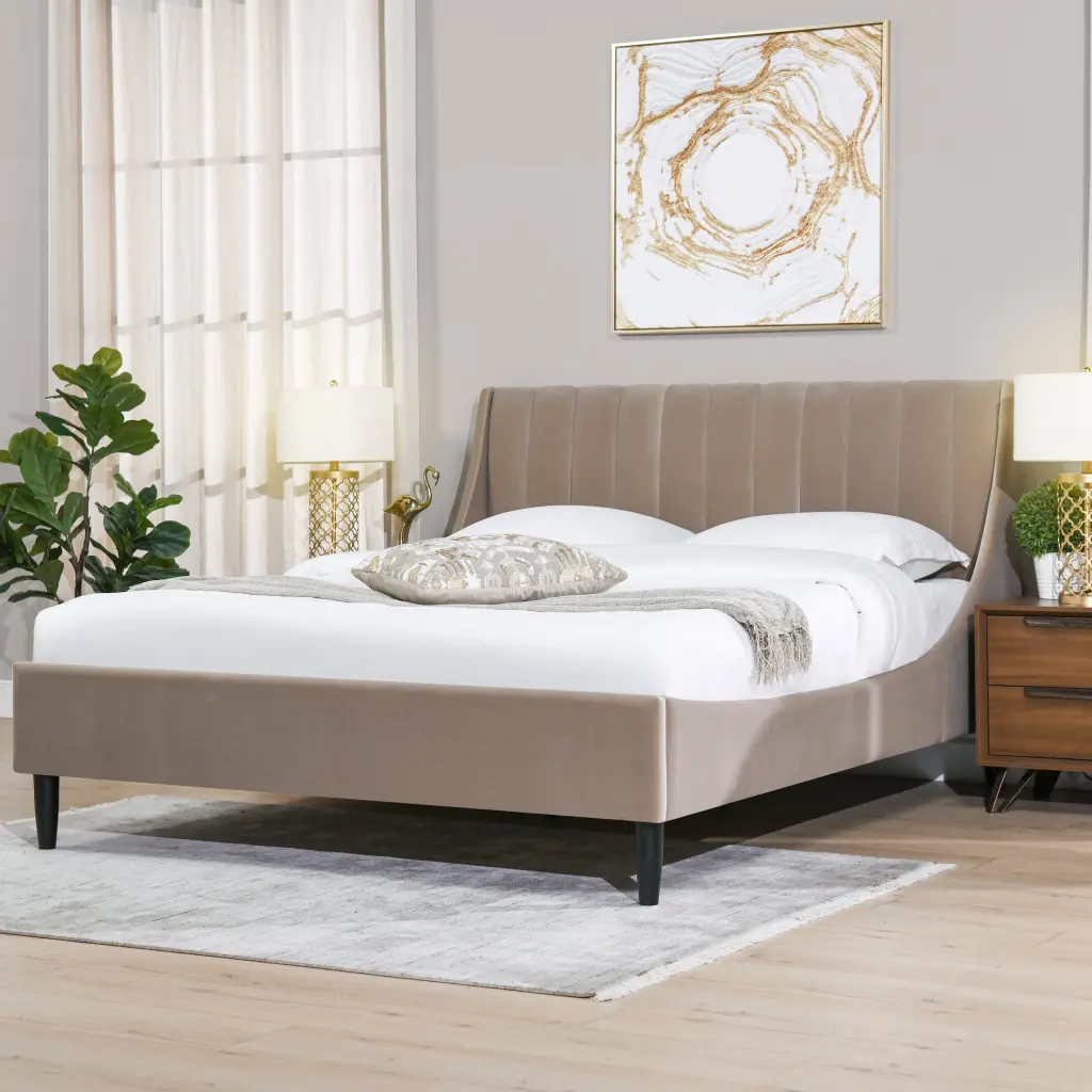 Aspen Vertical Tufted Modern Headboard Platform Bed Set Queen Mink jennifer taylor home