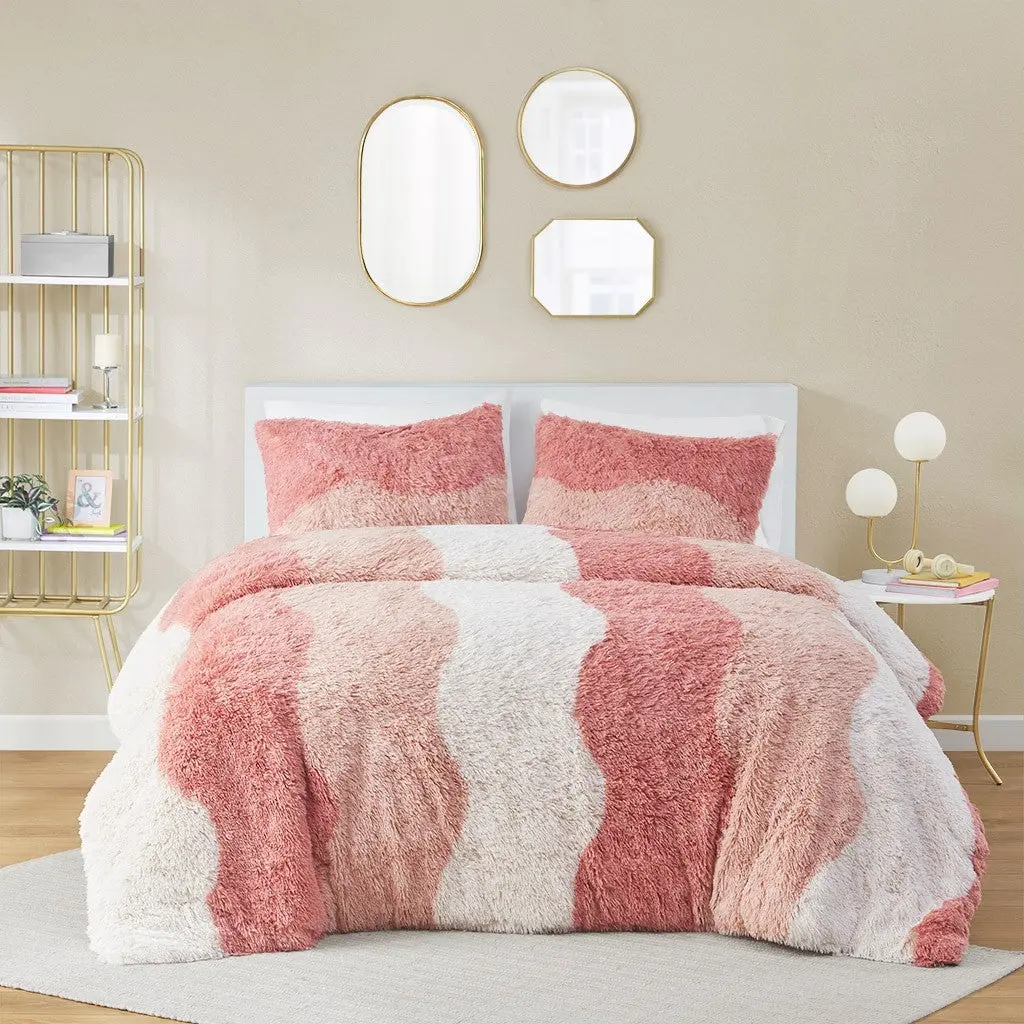 Ombre Shaggy Faux Fur Comforter Set Queen Multicolor Polyester Bedding jla