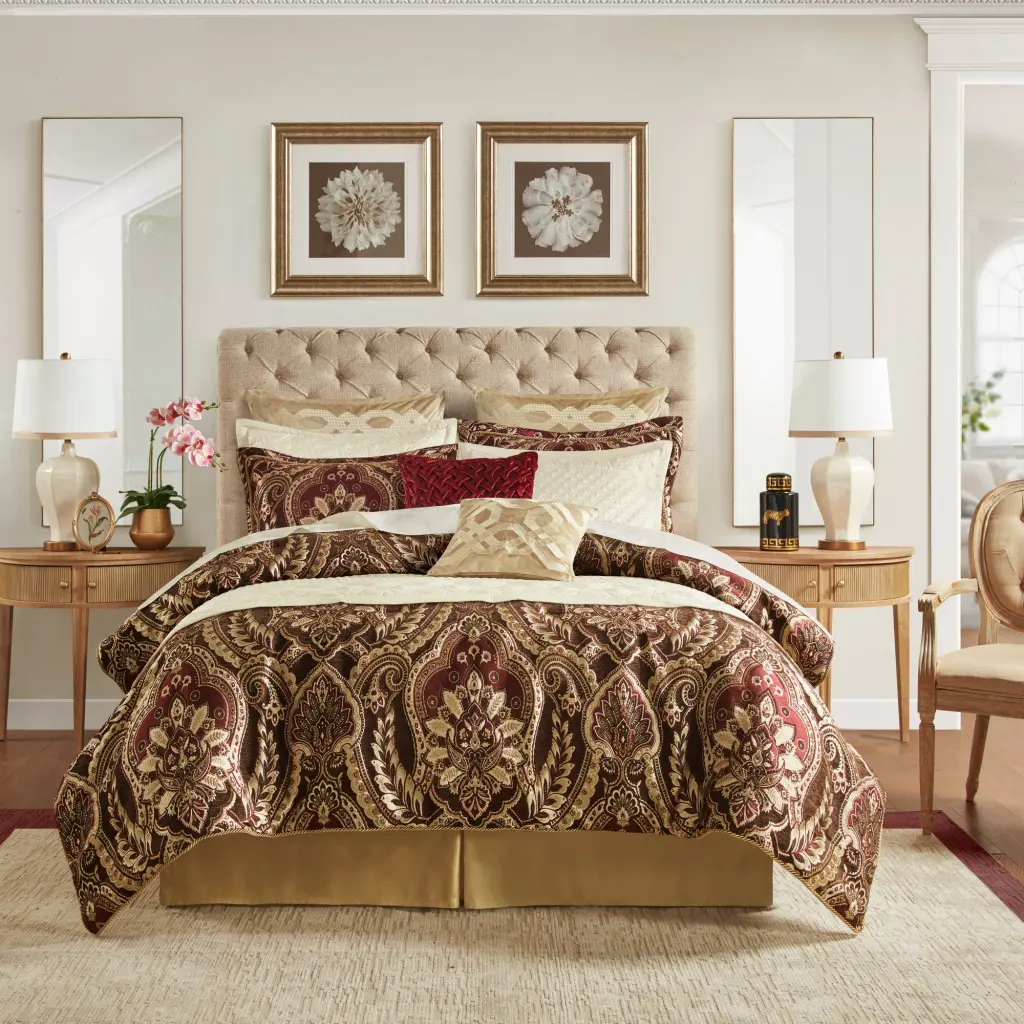 4 Piece Comforter Set Burdy Queen Multicolor Polyester jla