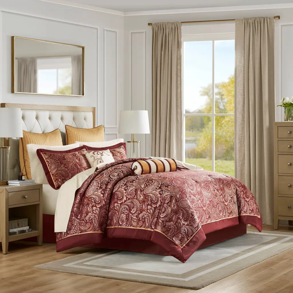 12 Piece Comforter Set Cotton Bed Sheets Red Queen Size Bedding Collection jla