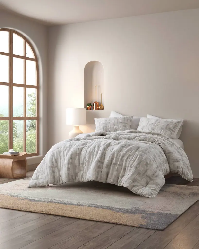 3 Piece Cotton Jacquard Comforter Set Full Queen Ivory Polyester Bedding jla