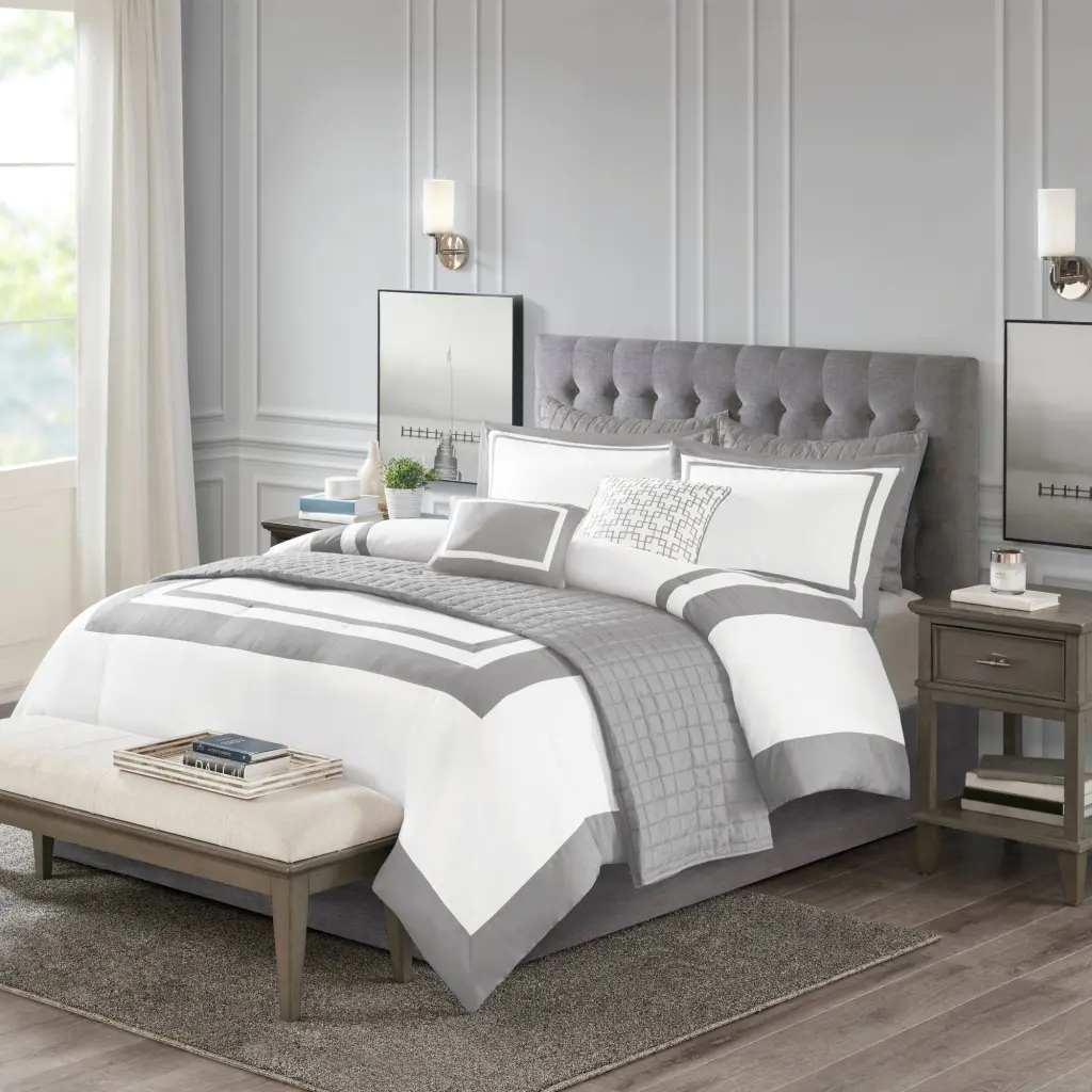 8 Piece Easeer And Quilt Set Gatherion Grey Full Queen Bedding Set jla