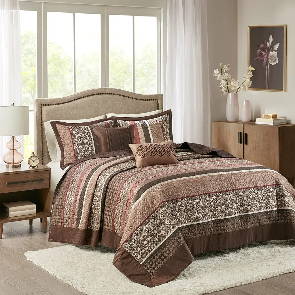5 Piece Jacquard Quilt Set Throw Pillows Red King Size Bedding jla