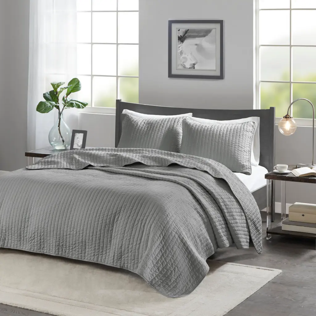 2 Piece Quilt Set Grey Twin Twin XL Cotton jla