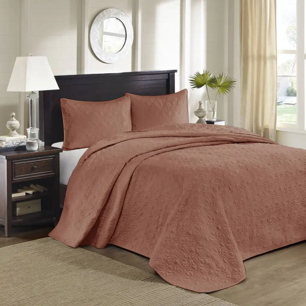 3 Piece Reversible Quilt Set Clay Red Full Queen Red Polyester Bedding jla