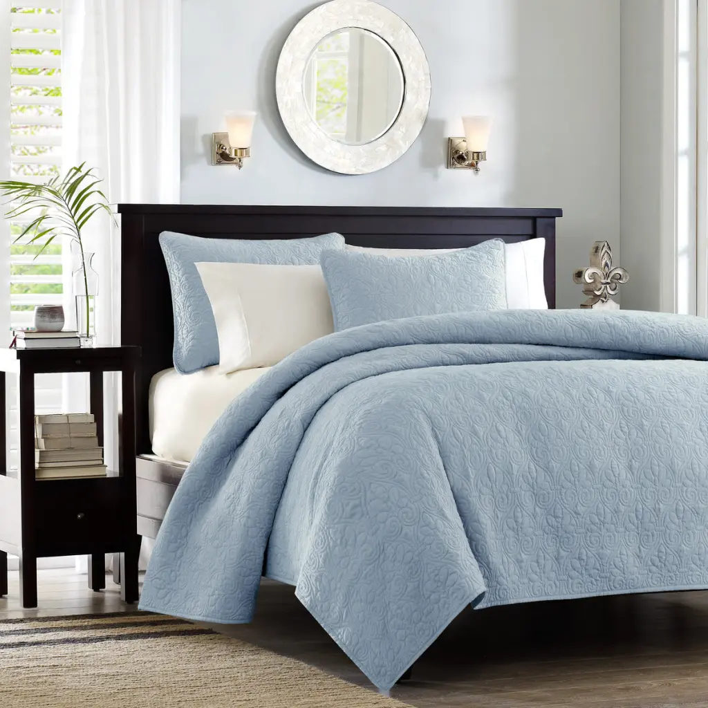 Reversible Quilt Set Blue Full Queen Size Cotton Bedding jla
