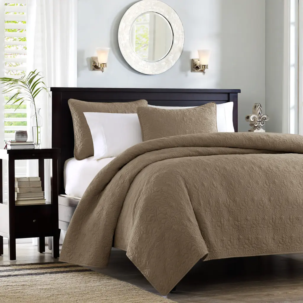 Reversible Quilt Set Mocha King Cal King Size Cotton Bedding jla