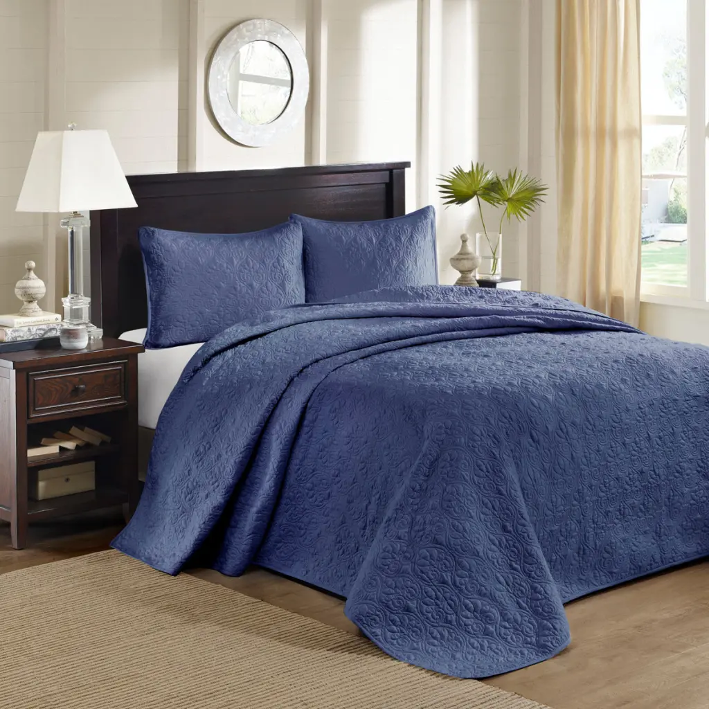 Reversible Quilt Set Navy Full Queen Size Cotton Bedding jla