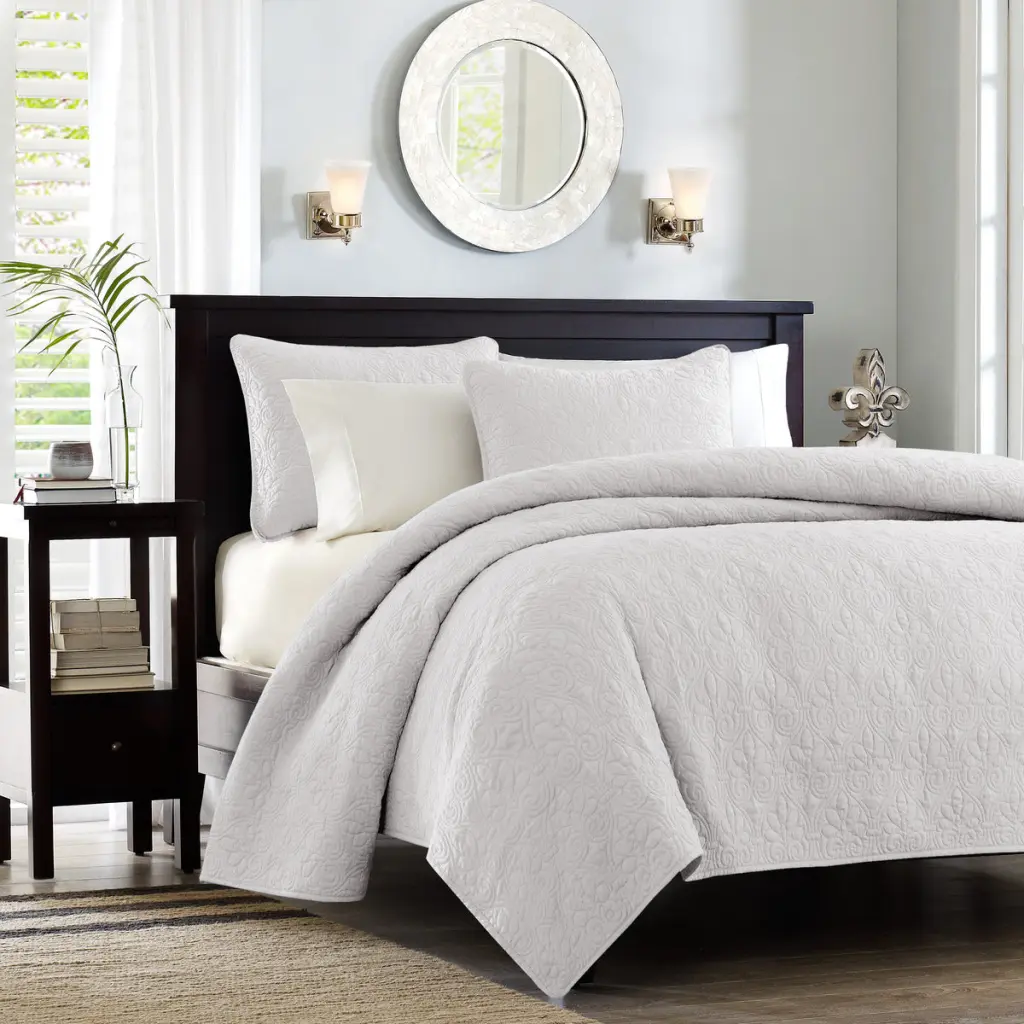 Reversible Quilt Set White Full Queen Size Cotton Bedding Lightweight And Soft jla