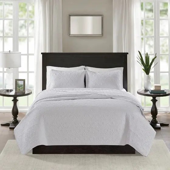 Reversible Quilt Set White King Size California King Cotton Bedding jla