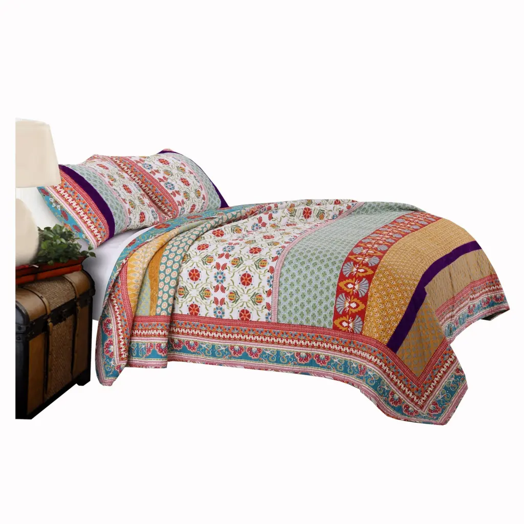 Geometric and Floral Print Full Dimensions Quilt Set 2 Shams Multicolor royal hampton