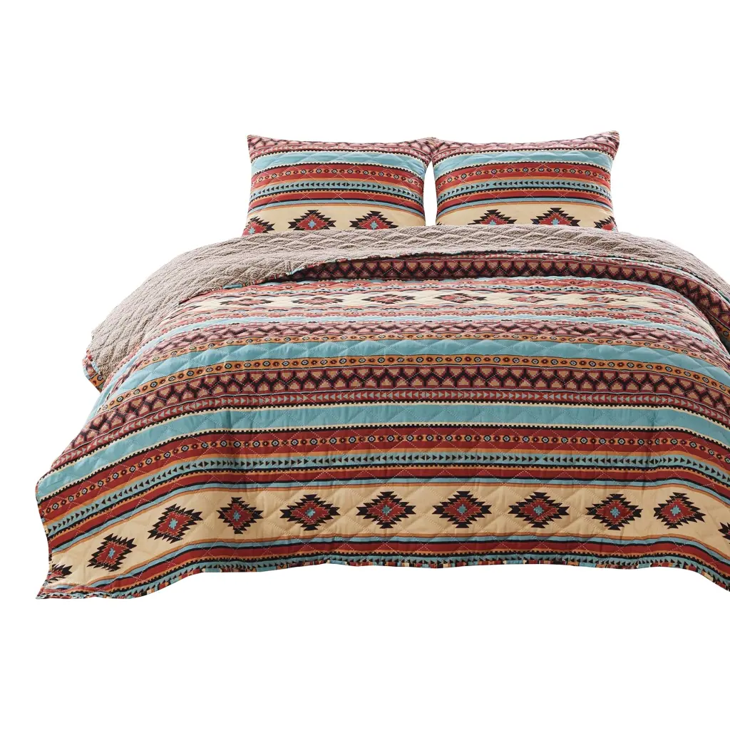 Linda 3 Piece Full Quilt Set Tribal Pattern Diamond Design Multicolor Bedding royal hampton