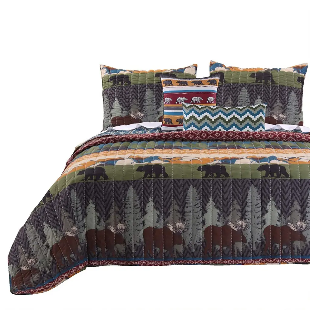 5 Piece Full Dimensions Quilt Set Nature Inspired Print, Multicolor Design royal hampton